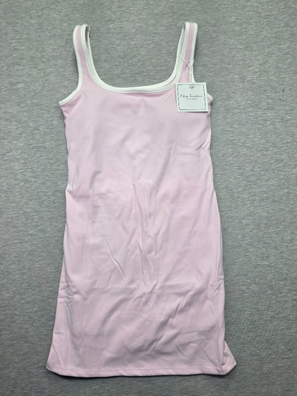 NWT New Fashion Pink Tank Top Built In Bra XS Scoop Neck White Trim